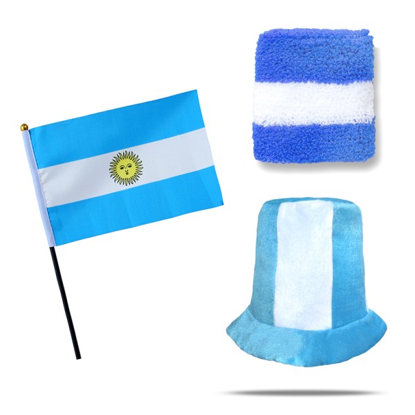 Sonia Originelli FANSET EM Fußball "Argentinien" Argentina Zylinder Hut Schweißband Mini Flagge