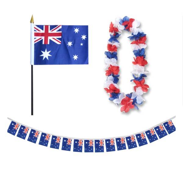 Sonia Originelli FANSET EM Fußball "Australien" Australia Girlande Mini Hand Flagge Hawaiikette