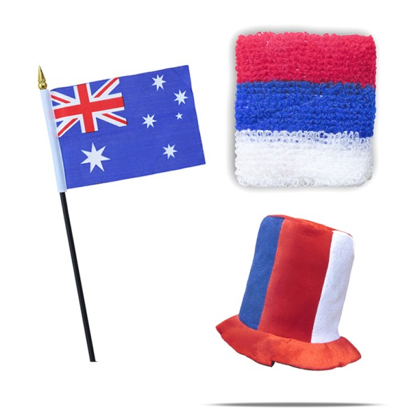 Sonia Originelli FANSET EM Fußball "Australien" Australia" Zylinder Hut Schweißband Mini Flagge