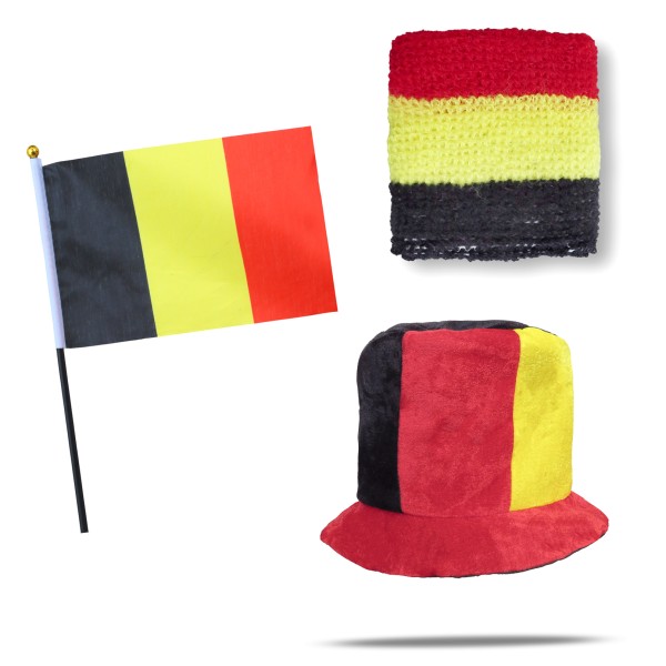 Sonia Originelli FANSET EM Fußball "Belgien" Belgium Zylinder Hut Schweißband Mini Flagge