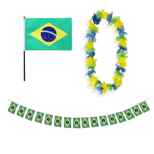 Sonia Originelli FANSET EM Fußball "Brasilien" Brazil Brasil Girlande Mini Hand Flagge Hawaiikette