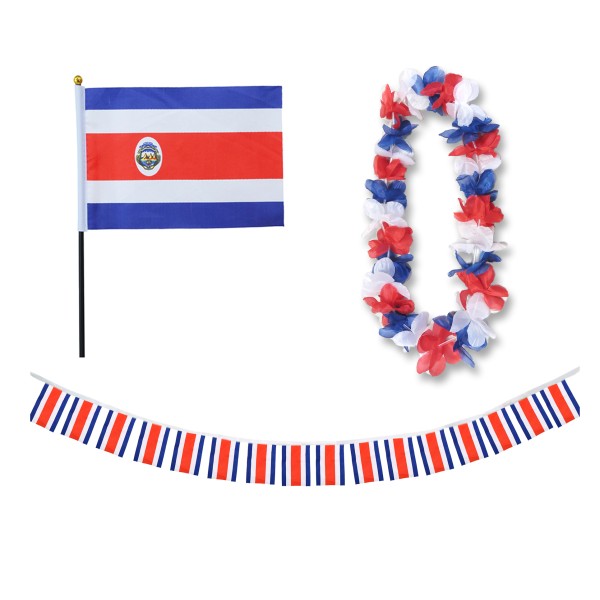 Sonia Originelli FANSET EM Fußball "Costa Rica" Girlande Mini Hand Flagge Hawaiikette