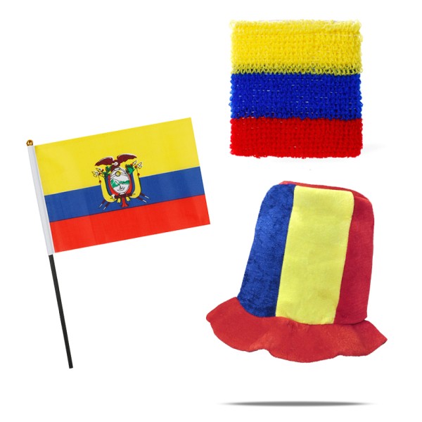 Sonia Originelli FANSET EM Fußball "Ecuador" Ecuador Zylinder Hut Schweißband Mini Flagge