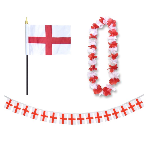 Sonia Originelli FANSET EM Fußball "England" Girlande Mini Hand Flagge Hawaiikette