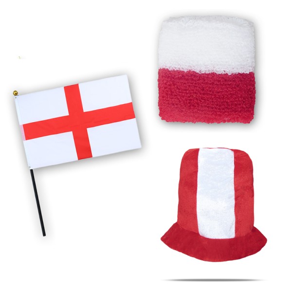 Sonia Originelli FANSET EM Fußball "England" Zylinder Hut Schweißband Mini Flagge