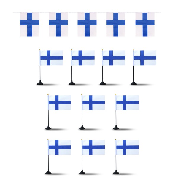 Sonia Originelli FANSET EM Fußball "Finnland" Girlande Handflaggen Tischhalter