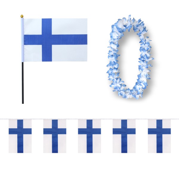 Sonia Originelli FANSET EM Fußball "Finnland" Girlande Mini Hand Flagge Hawaiikette