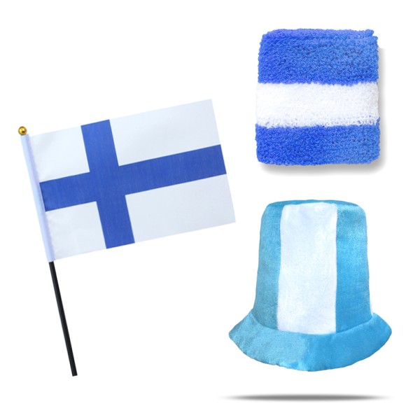 Sonia Originelli FANSET EM Fußball "Finnland" Zylinder Hut Schweißband Mini Flagge