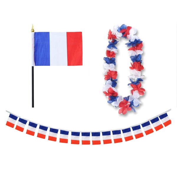 Sonia Originelli FANSET EM Fußball "Frankreich" France Girlande Mini Hand Flagge Hawaiikette