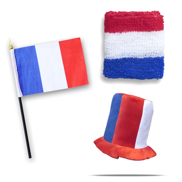 Sonia Originelli FANSET EM Fußball "Frankreich" France Zylinder Hut Schweißband Mini Flagge