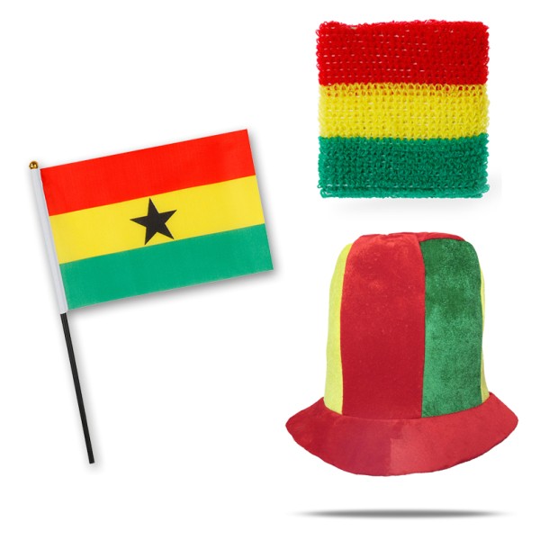 Sonia Originelli FANSET EM Fußball "Ghana" Ghana Zylinder Hut Schweißband Mini Flagge