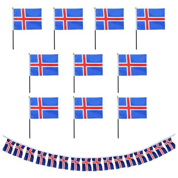 Sonia Originelli FANSET EM Fußball "Island" Iceland Girlande 10x Handflaggen