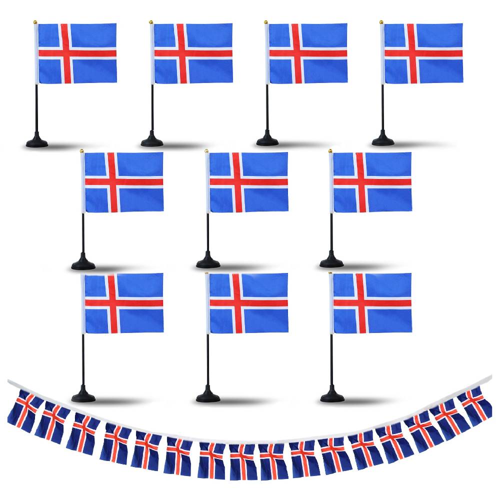 Sonia Originelli FANSET EM Fußball "Island" Iceland Girlande Handflaggen Tischhalter