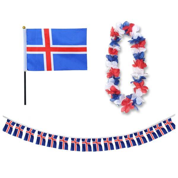 Sonia Originelli FANSET EM Fußball "Island" Iceland Girlande Mini Hand Flagge Hawaiikette