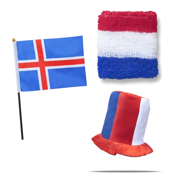 Sonia Originelli FANSET EM Fußball "Island" Iceland Zylinder Hut Schweißband Mini Flagge