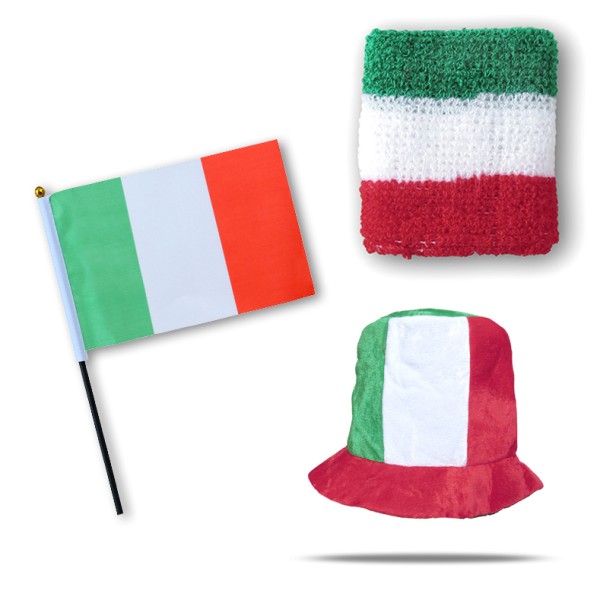 Sonia Originelli FANSET EM Fußball "Italien" Italy Zylinder Hut Schweißband Mini Flagge