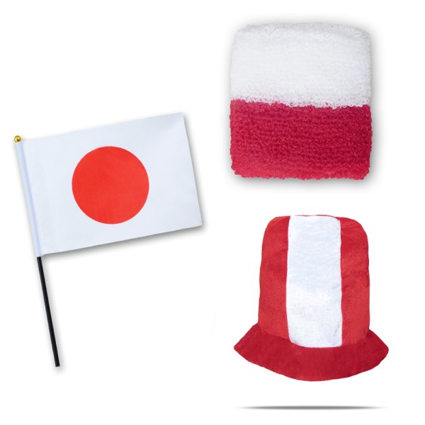 Sonia Originelli FANSET EM Fußball "Japan" Japan Zylinder Hut Schweißband Mini Flagge