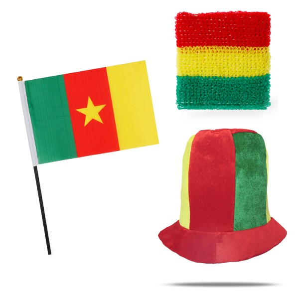 Sonia Originelli FANSET EM Fußball "Kamerun" CameroonZylinder Hut Schweißband Mini Flagge