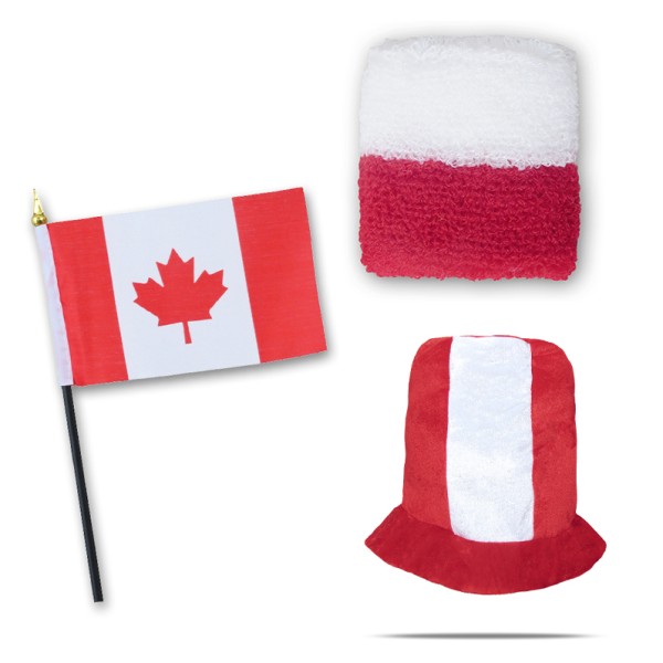 Sonia Originelli FANSET EM Fußball "Kanada" Kanada Zylinder Hut Schweißband Mini Flagge