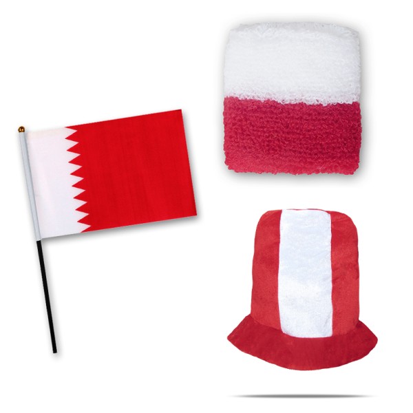 Sonia Originelli FANSET EM Fußball "Katar" Katar Zylinder Hut Schweißband Mini Flagge