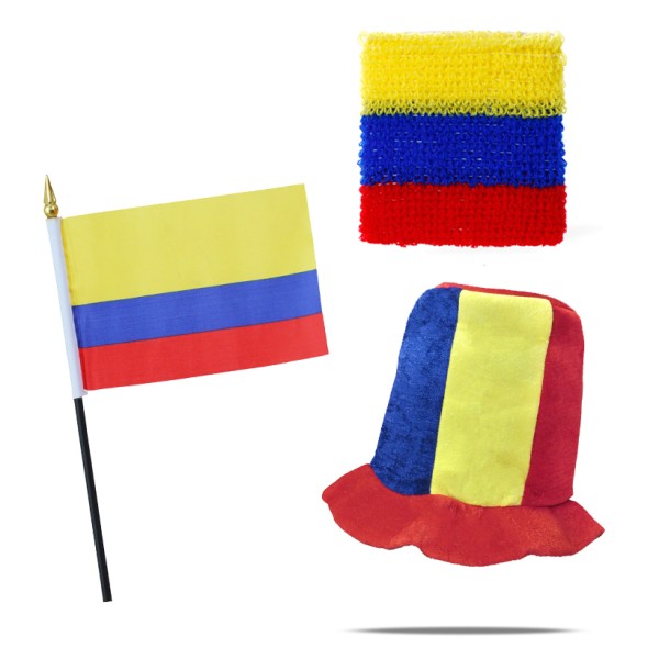 Sonia Originelli FANSET EM Fußball "Kolombien" Colombia Zylinder Hut Schweißband Mini Flagge