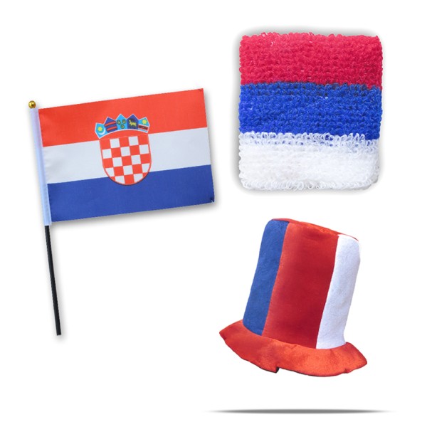 Sonia Originelli FANSET EM Fußball "Kroatien" Croatia Zylinder Hut Schweißband Mini Flagge
