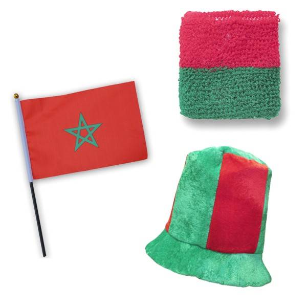 Sonia Originelli FANSET EM Fußball "Marokko" Marocco Zylinder Hut Schweißband Mini Flagge