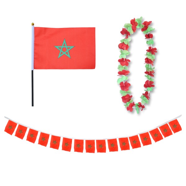 Sonia Originelli FANSET EM Fußball "Marokko" Morocco Girlande Mini Hand Flagge Hawaiikette