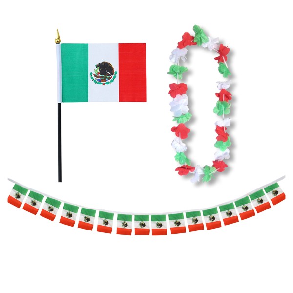 Sonia Originelli FANSET EM Fußball "Mexiko" Mexico Girlande Mini Hand Flagge Hawaiikette