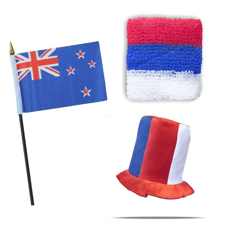 Sonia Originelli FANSET EM Fußball "Neuseeland" New Zealand Zylinder Hut Schweißband Mini Flagge