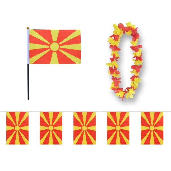 Sonia Originelli FANSET EM Fußball "Nordmazedonien" Girlande Mini Hand Flagge Hawaiikette