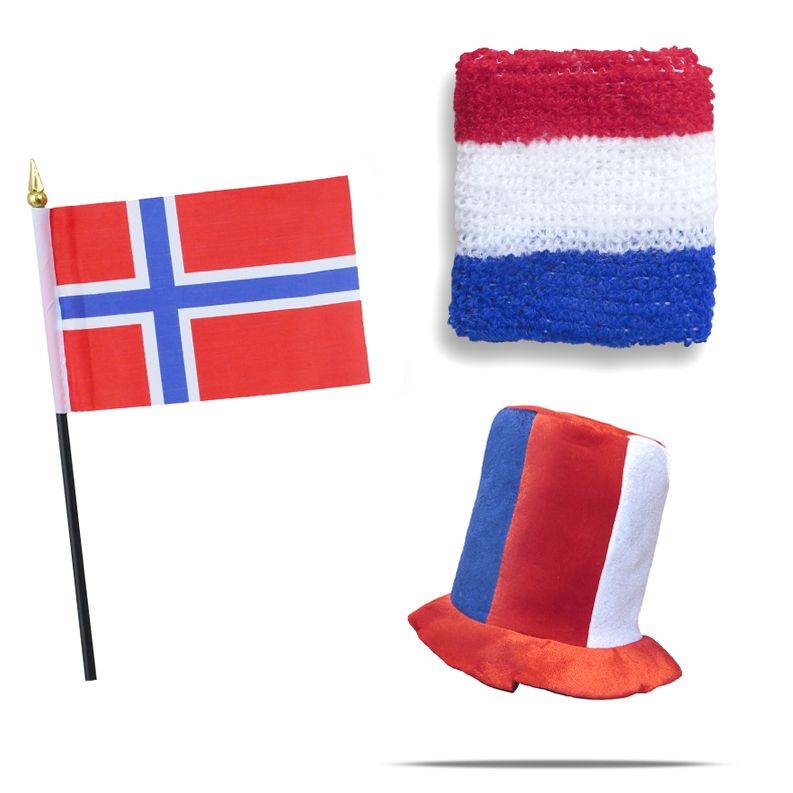 Sonia Originelli FANSET EM Fußball "Norwegen" Norway Zylinder Hut Schweißband Mini Flagge