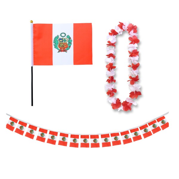Sonia Originelli FANSET EM Fußball "Peru" Peru Girlande Mini Hand Flagge Hawaiikette