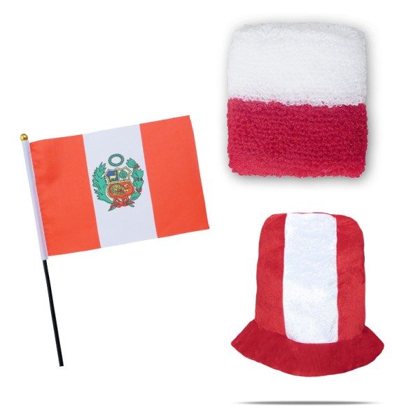 Sonia Originelli FANSET EM Fußball "Peru" Peru Zylinder Hut Schweißband Mini Flagge