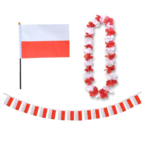 Sonia Originelli FANSET EM Fußball "Polen" Poland Polska Girlande Mini Hand Flagge Hawaiikette