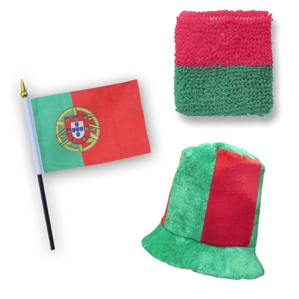 Sonia Originelli FANSET EM Fußball "Portugal" Zylinder Hut Schweißband Mini Flagge