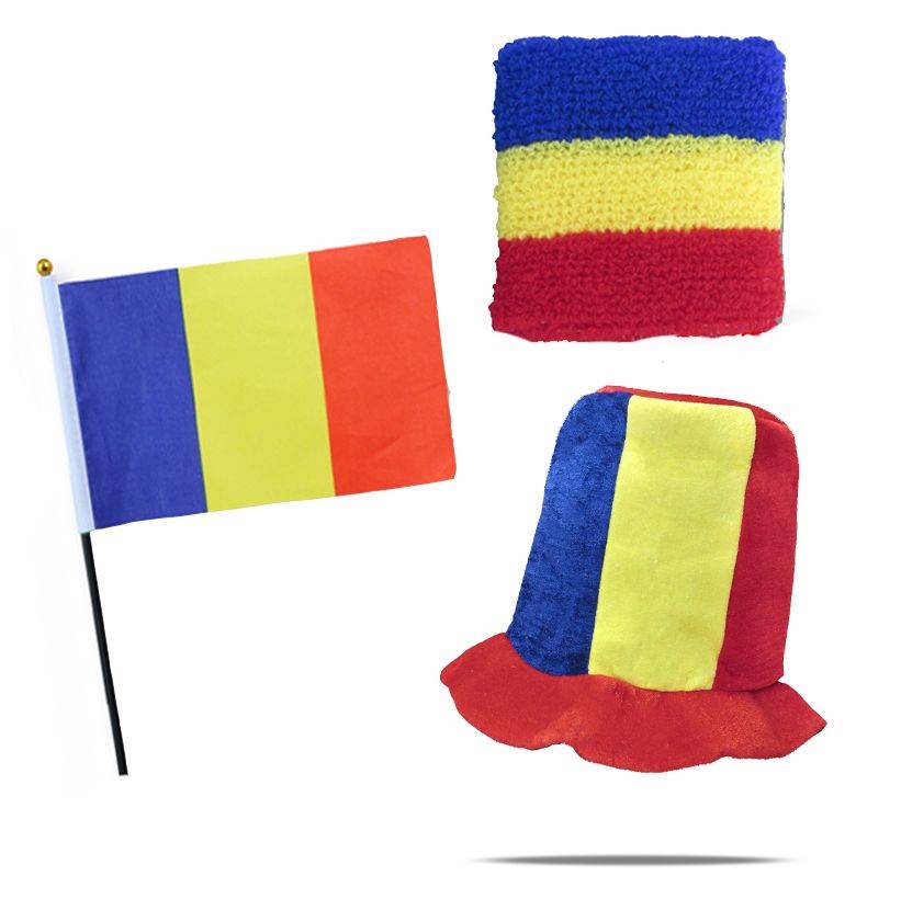 Sonia Originelli FANSET EM Fußball "Rumänien" Romania Zylinder Hut Schweißband Mini Flagge