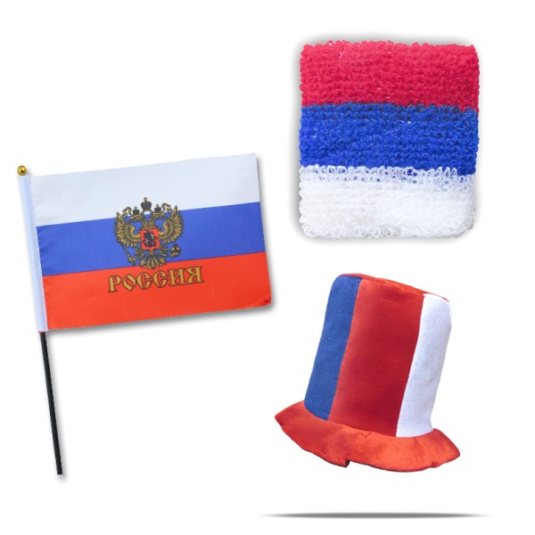 Sonia Originelli FANSET EM Fußball "Russland" Russia Zylinder Hut Schweißband Mini Flagge