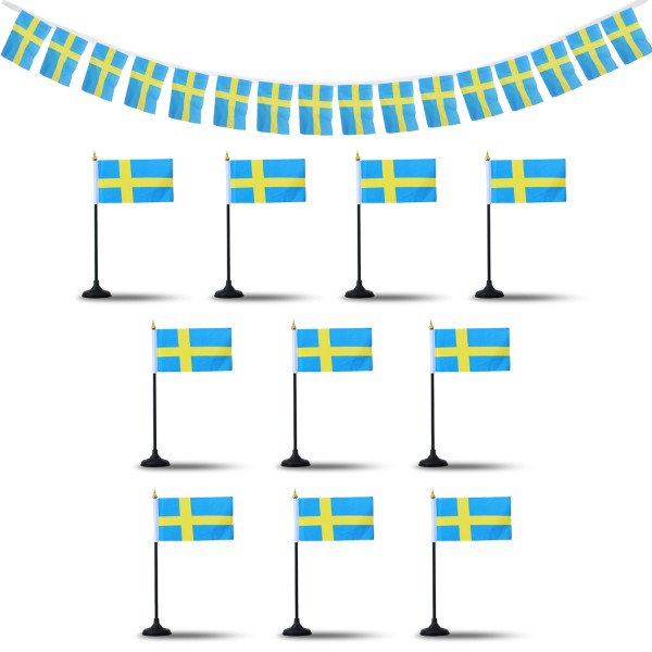 Sonia Originelli FANSET EM Fußball "Schweden" Girlande Handflaggen Tischhalter