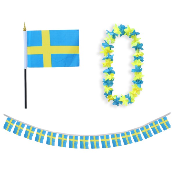Sonia Originelli FANSET EM Fußball "Schweden" Sweden Girlande Mini Hand Flagge Hawaiikette