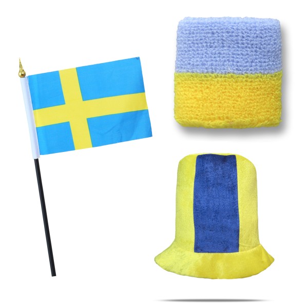 Sonia Originelli FANSET EM Fußball "Schweden" Sweden Zylinder Hut Schweißband Mini Flagge