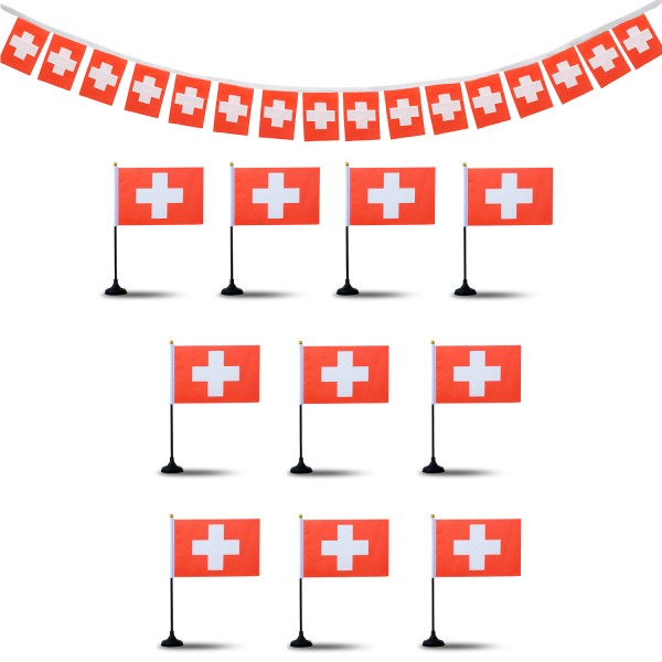 Sonia Originelli FANSET EM Fußball "Schweiz" Switzerland Girlande Handflaggen Tischhalter