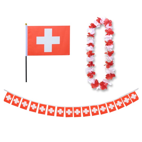 Sonia Originelli FANSET EM Fußball "Schweiz" Switzerland Girlande Mini Hand Flagge Hawaiikette