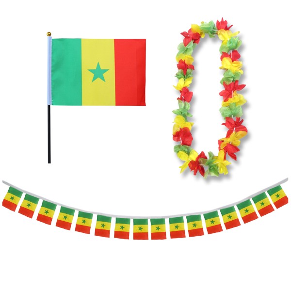 Sonia Originelli FANSET EM Fußball "Senegal" Senegal Girlande Mini Hand Flagge Hawaiikette
