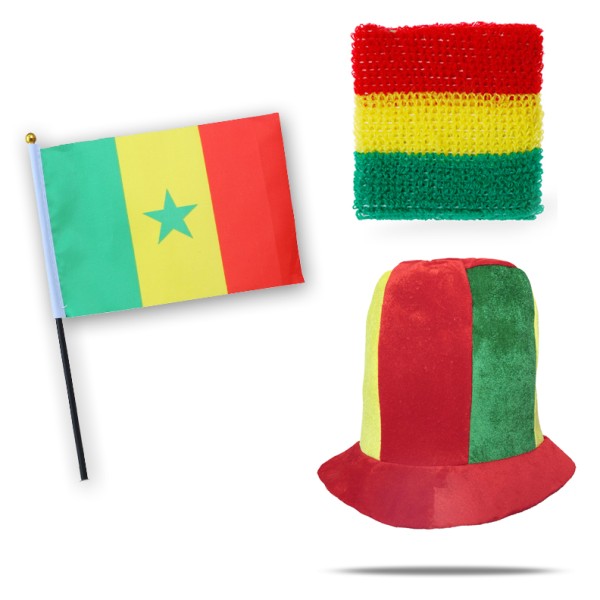 Sonia Originelli FANSET EM Fußball "Senegal" Senegal Zylinder Hut Schweißband Mini Flagge
