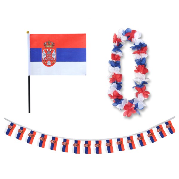 Sonia Originelli FANSET EM Fußball "Serbien" Serbia Girlande Mini Hand Flagge Hawaiikette