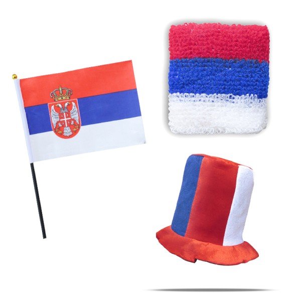 Sonia Originelli FANSET EM Fußball "Serbien" Serbia Zylinder Hut Schweißband Mini Flagge