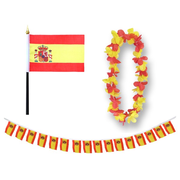 Sonia Originelli FANSET EM Fußball "Spanien" Spain Girlande Mini Hand Flagge Hawaiikette