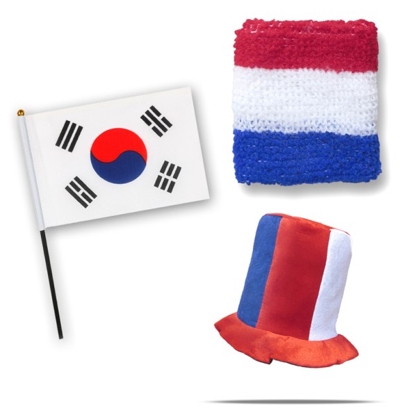 Sonia Originelli FANSET EM Fußball "Südkorea" South Korea Zylinder Hut Schweißband Mini Flagge