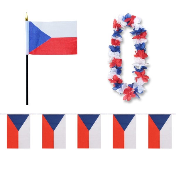 Sonia Originelli FANSET EM Fußball "Tschechien" Czech Republic Girlande Mini Hand Flagge Hawaiikette